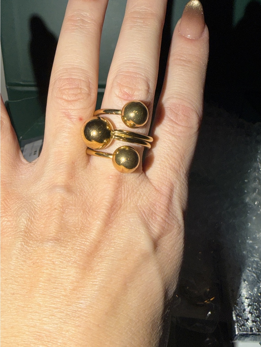 Gold Ball Statement Ring - Women's Gold Tone Fashion Ring. Stainless Steel